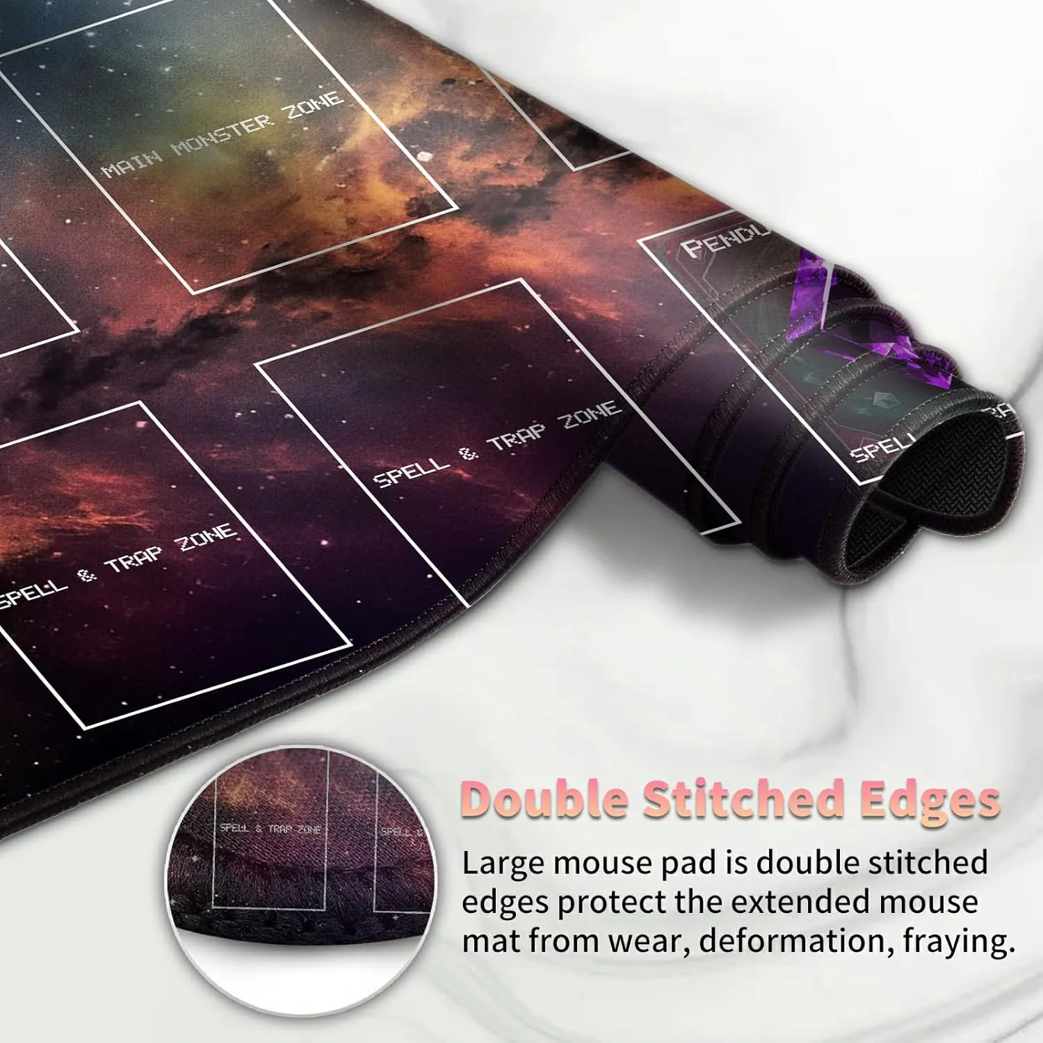 Playmat for OCG, Card Game Mat Non-Slip Rubber Base and Stitched, 24 x 14 in TCG Play Mat with Zones for CCG and Other Card Games, Flashing Starry Sky