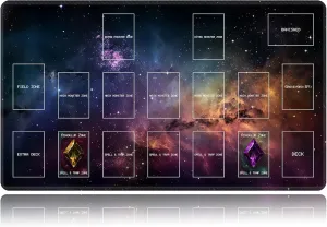 Playmat for OCG, Card Game Mat Non-Slip Rubber Base and Stitched, 24 x 14 in TCG Play Mat with Zones for CCG and Other Card Games, Flashing Starry Sky