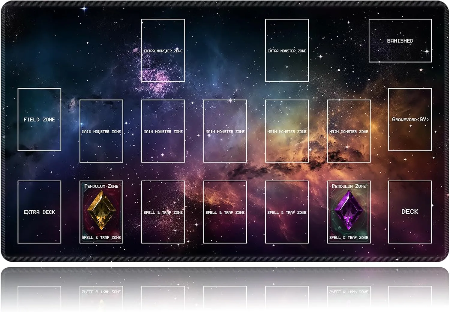 Playmat for OCG, Card Game Mat Non-Slip Rubber Base and Stitched, 24 x 14 in TCG Play Mat with Zones for CCG and Other Card Games, Flashing Starry Sky