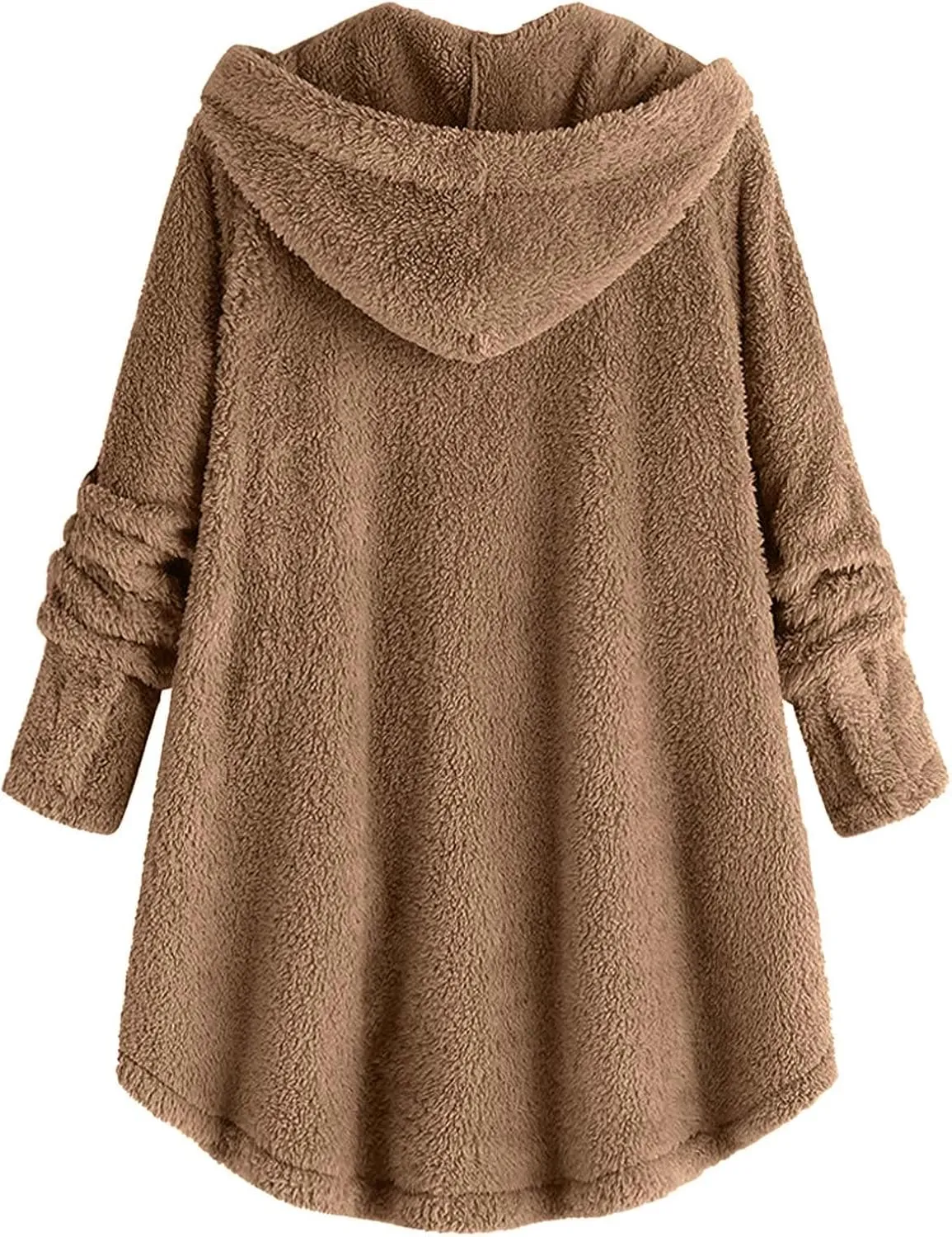 Plus Size Sherpa Tops For Women Casual Loose Button Down Hooded Fuzzy Fleece Jackets Warm Winter Loungewear