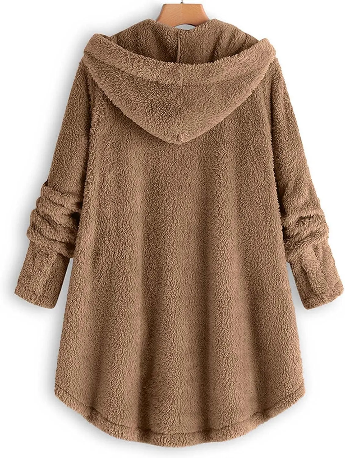 Plus Size Sherpa Tops For Women Casual Loose Button Down Hooded Fuzzy Fleece Jackets Warm Winter Loungewear