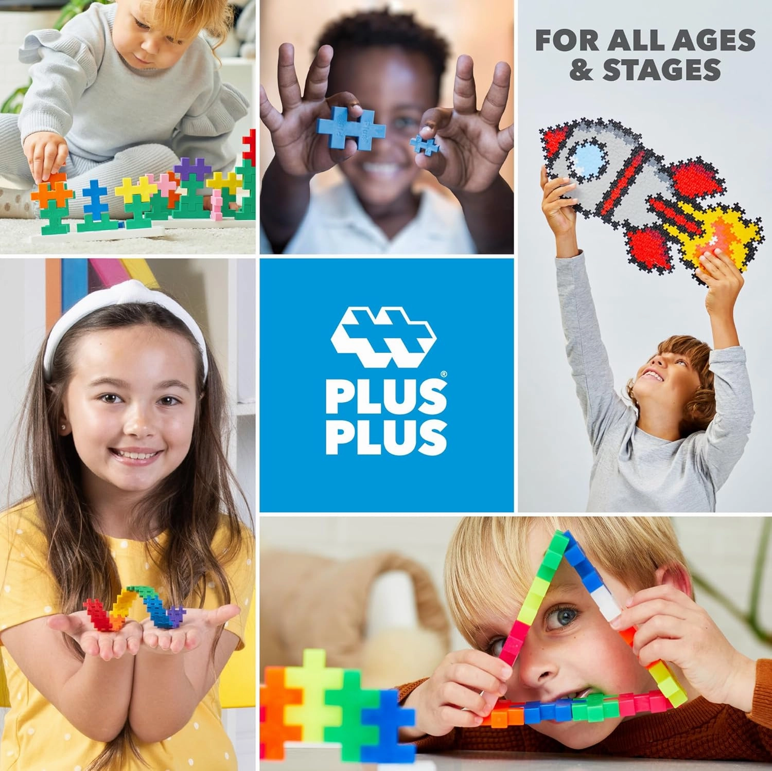 PLUS PLUS 240 Piece Interlocking Building Blocks for Kids, Open Ended Connecting Toys, STEM Bin Classroom Mini Manipulatives - Basic Mix Play Tube