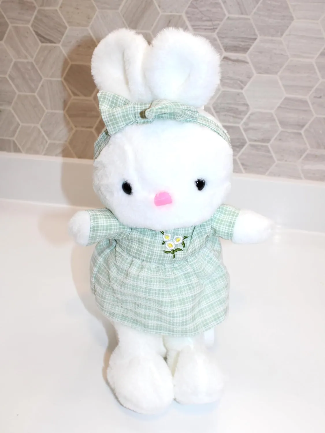 Plush Bunny Rabbit 15" Toy Doll, Soft Stuffed Animal, Easter Basket Gift, Nursery Decor, Girl Birthday Gift Idea (Green)