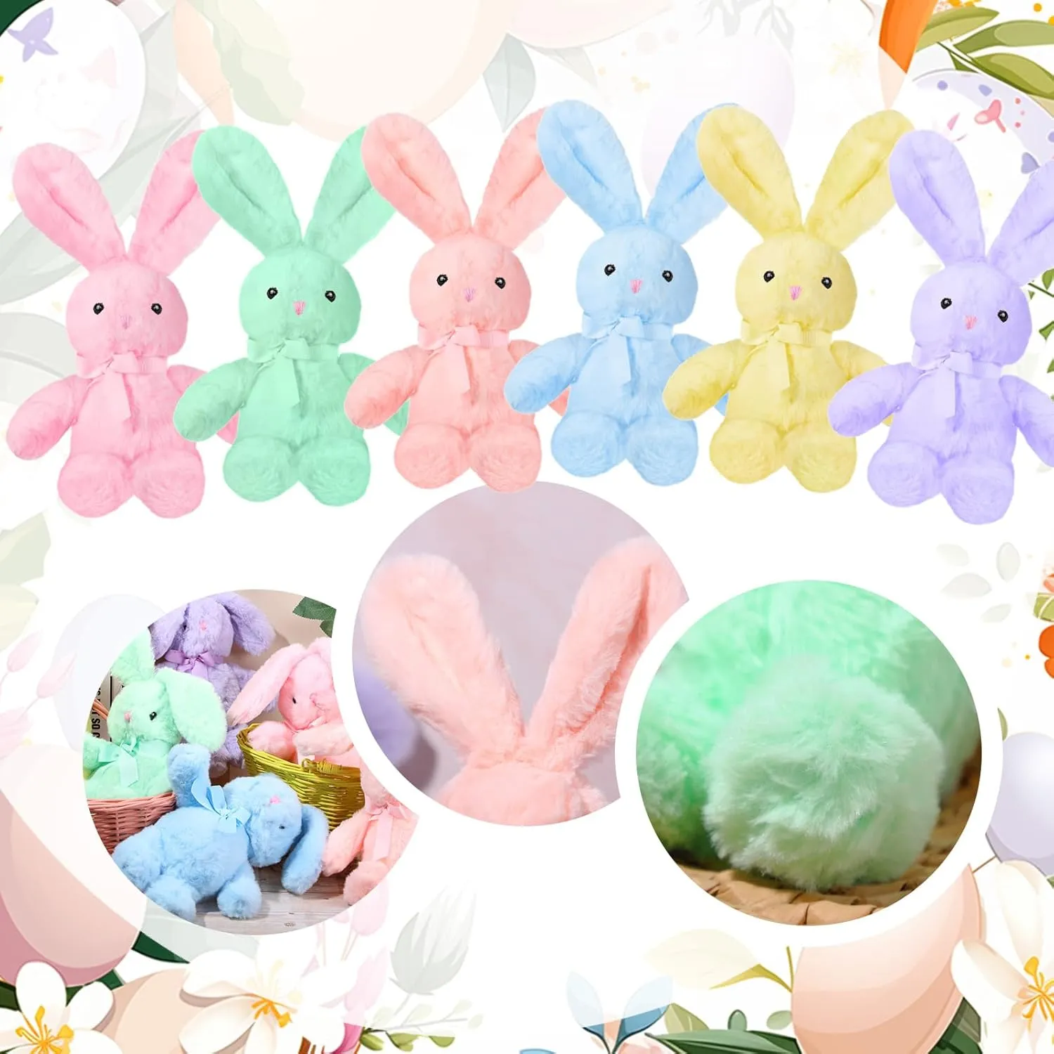 Plush Stuffed Animals cute 9.84'' Cuddly Toys Soft Plushies with Bowtie Macaron Color for Party Basket Stuffers Mother's Day Birthday Weeding Baby Shower Gifts(12 Pcs,Bunny)