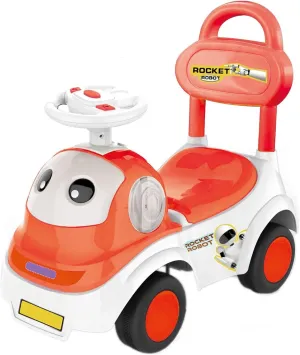 POCO DIVO Rocket Robot Ride On Toy 3in1 Cartoon Toddler Walker, STEM Baby Sliding Car, Pulling Cart with Music, Red