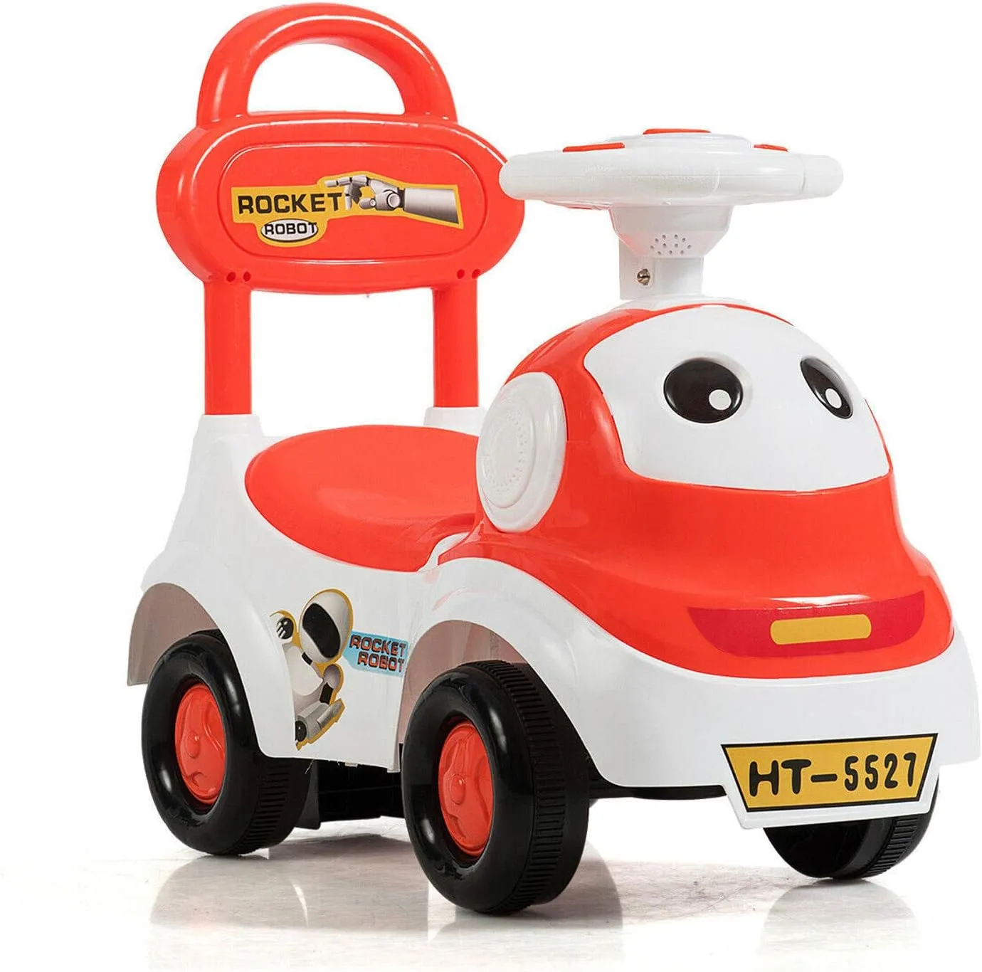 POCO DIVO Rocket Robot Ride On Toy 3in1 Cartoon Toddler Walker, STEM Baby Sliding Car, Pulling Cart with Music, Red