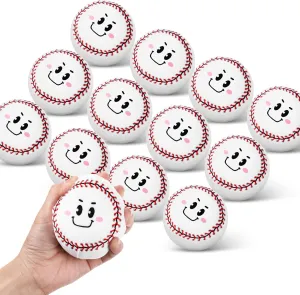 Poen 12 Pcs 3 Inch Plush Soft Baseball Stuffed Animal - Smiling Face Stress Balls Squeeze Relief Toy for Baby and Toddler Girls or Boys