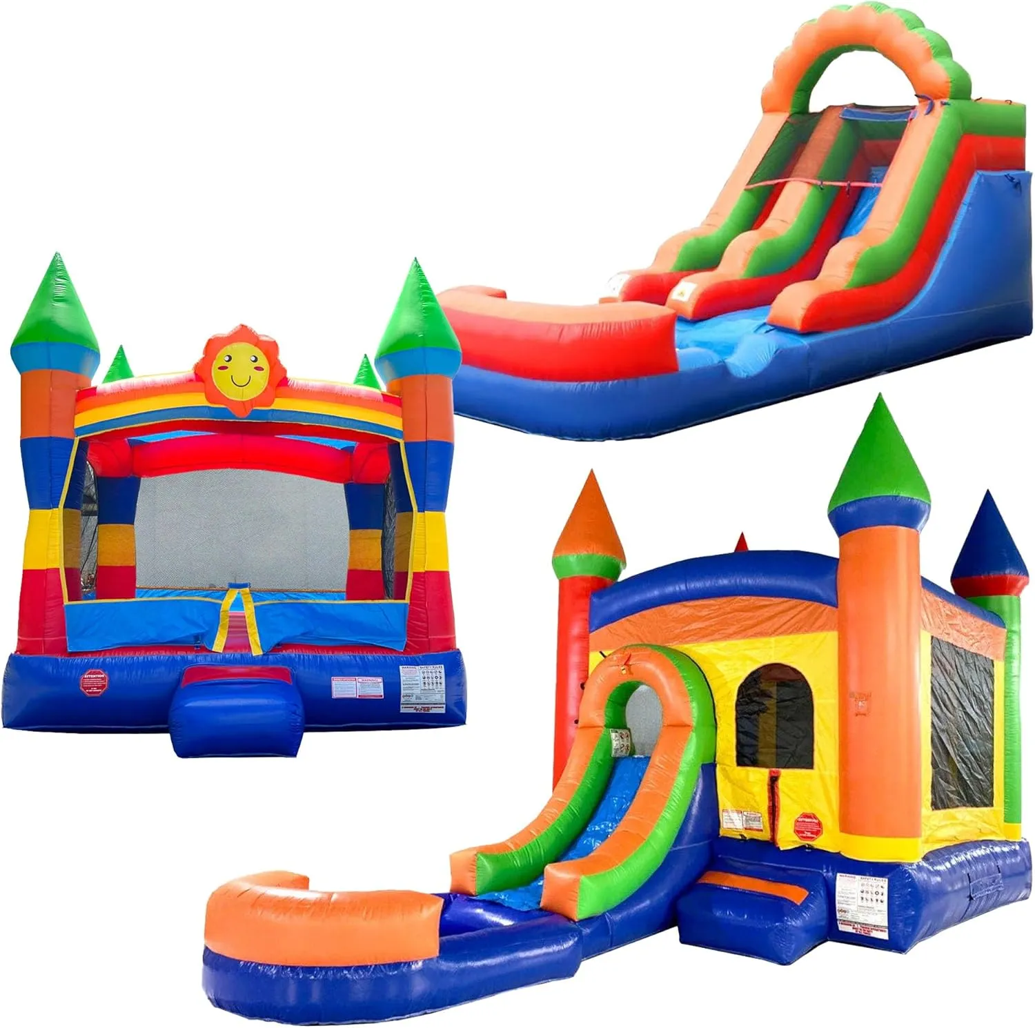 Pogo Bounce House Rainbow Cloud and Smiley Face Inflatable Trio