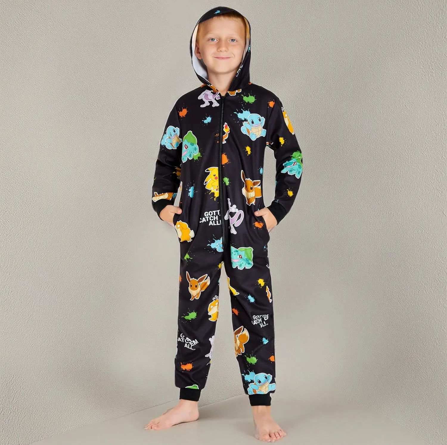 Pokemon Boys Novelty Fleece Sleepsuit, Warm Hooded Fleece - Boys Gifts