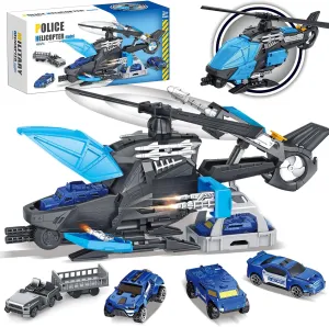 Police Rescue Helicopter Toy with Mini Car & Accessories, Durable Outdoor Playset for Kids Ages 3 , STEM Learning Gift for Boys Girls, Blue