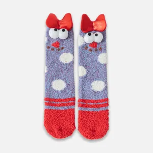 Polka Kitty Fuzzy Socks