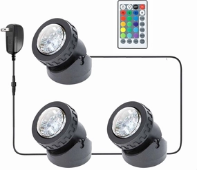Pond Lights Underwater LED RGB Colored Fountain Lights IP68 Waterproof Spotlight Timing Adjustable Submersible Spot Lights for Fish Pond Garden Lawn Yard Waterfall (Set of 3)