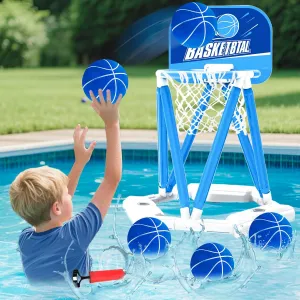 Pool Basketball Hoop Set, Floating Pool Games with 3 Basketballs & Pump, Outdoor/Indoor Water Play Toy for Kids and Adults, Summer Swimming Party