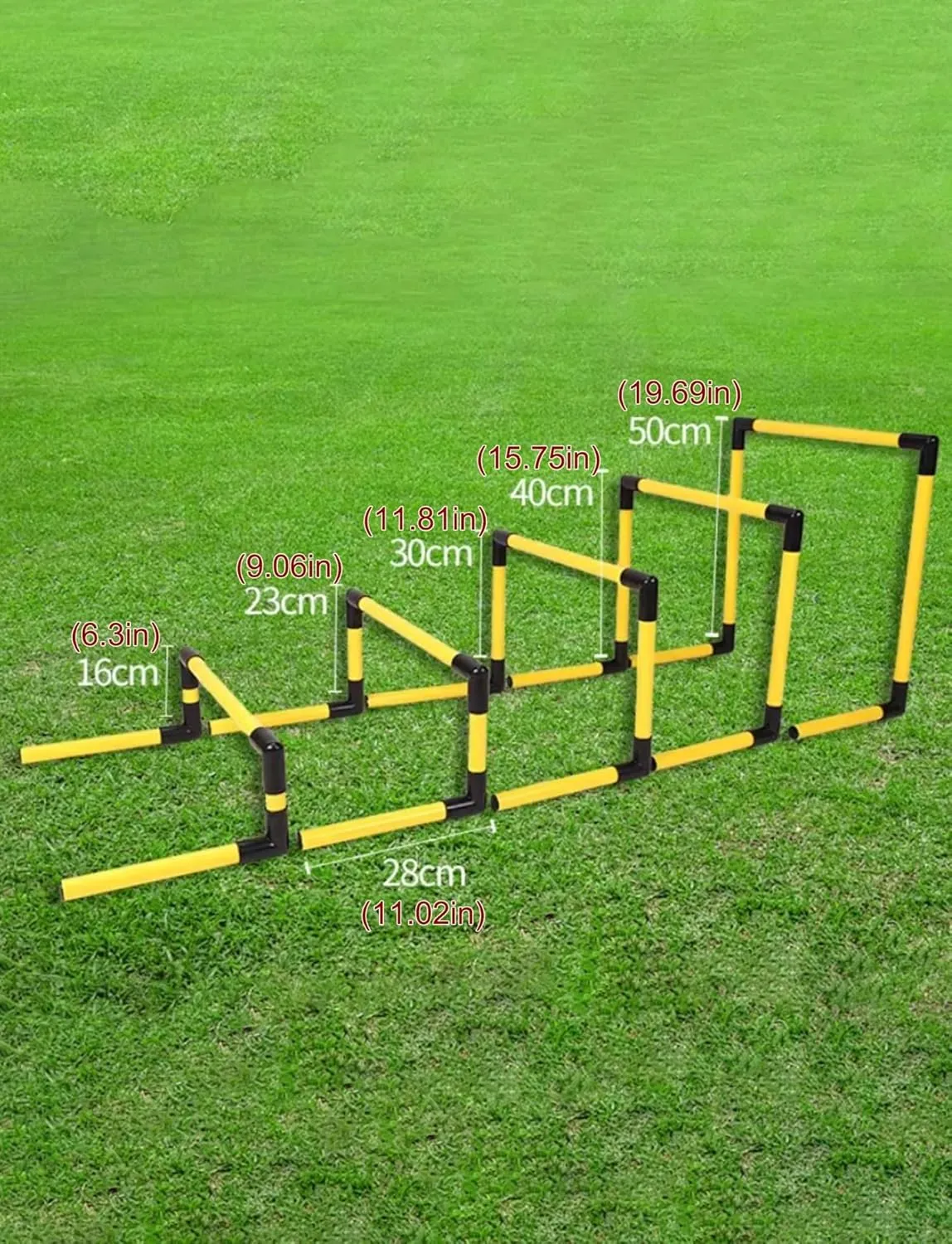 Portable Adjustable Football Hurdles，Agility Training Hurdles Set of 5, Detachable Practice Hurdles for Track and Field(Yellow)