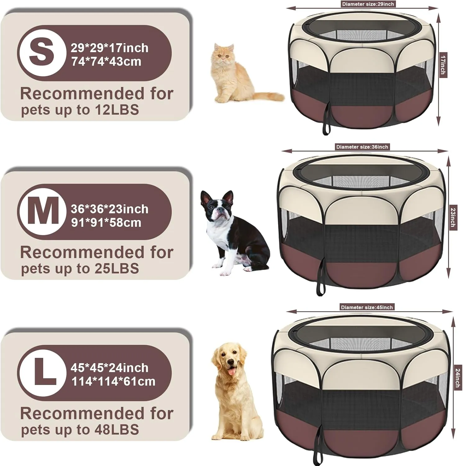 Portable Foldable Pet Dog Cat Playpen and Puppy playpen Pet Tent with Carrying Case Collapsible Travel Bowl Indoor/Outdoor Use with Water Resistant and Removable Shade Cover