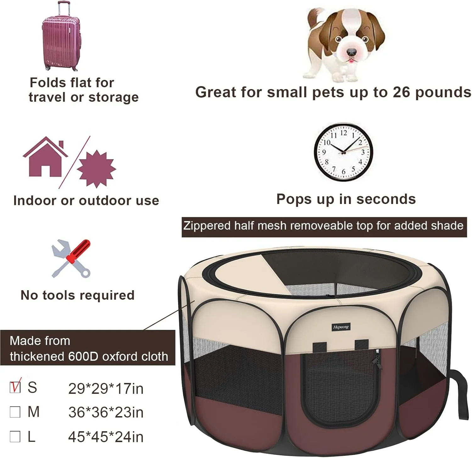 Portable Foldable Pet Dog Cat Playpen and Puppy playpen Pet Tent with Carrying Case Collapsible Travel Bowl Indoor/Outdoor Use with Water Resistant and Removable Shade Cover