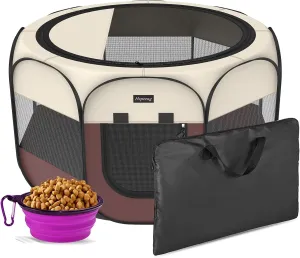 Portable Foldable Pet Dog Cat Playpen and Puppy playpen Pet Tent with Carrying Case Collapsible Travel Bowl Indoor/Outdoor Use with Water Resistant and Removable Shade Cover