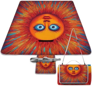 Portable Trippy Funny Sun Art Picnic Mat for Women Men Unisex, Waterproof Beach Blanket for Camping Travel Park Accessories