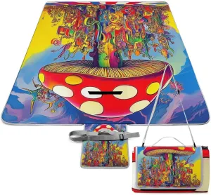 Portable Trippy Mushroom Magic Art Picnic Mat for Women Men Unisex, Waterproof Beach Blanket for Camping Travel Park Accessories