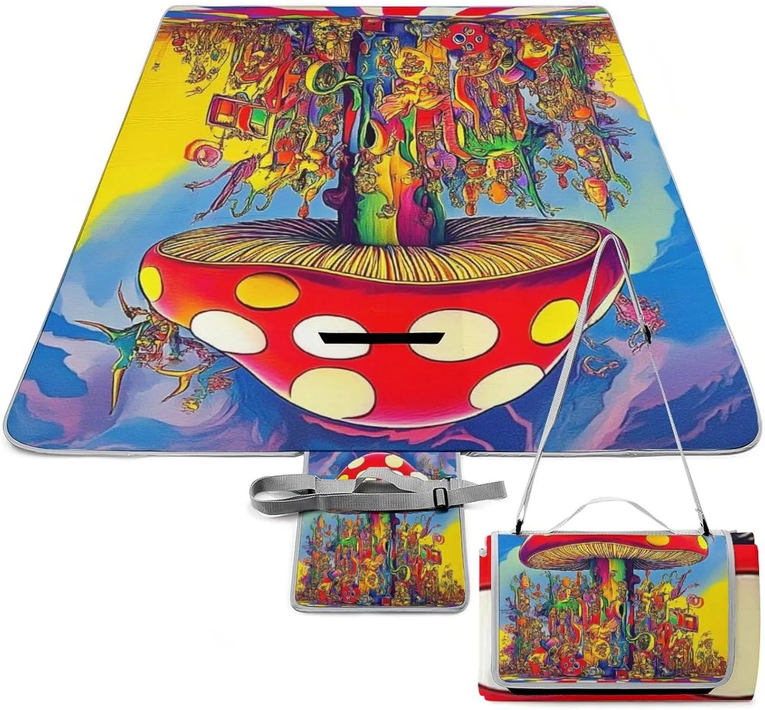 Portable Trippy Mushroom Magic Art Picnic Mat for Women Men Unisex, Waterproof Beach Blanket for Camping Travel Park Accessories