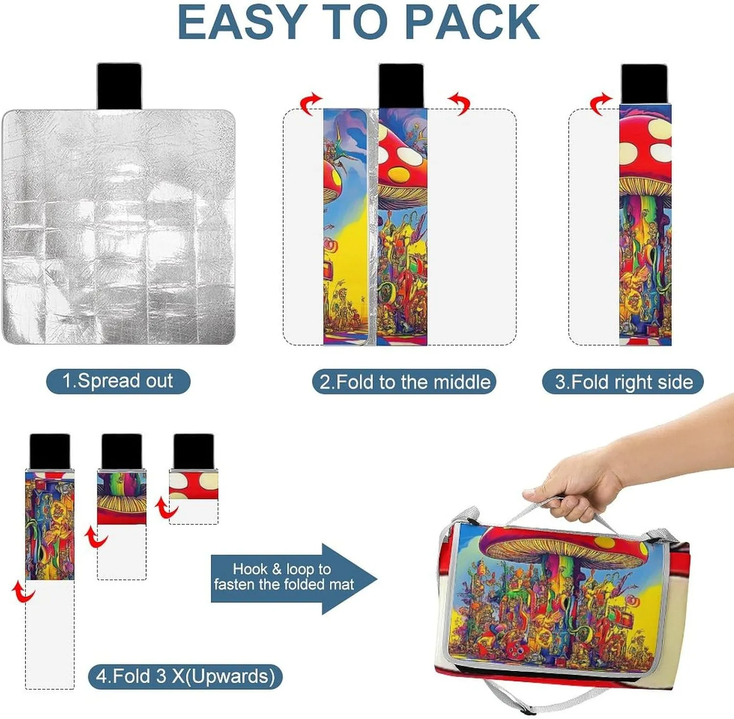 Portable Trippy Mushroom Magic Art Picnic Mat for Women Men Unisex, Waterproof Beach Blanket for Camping Travel Park Accessories