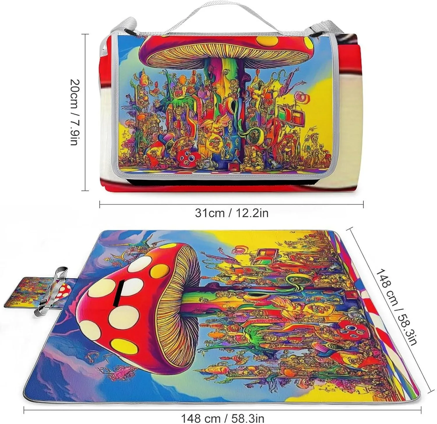 Portable Trippy Mushroom Magic Art Picnic Mat for Women Men Unisex, Waterproof Beach Blanket for Camping Travel Park Accessories