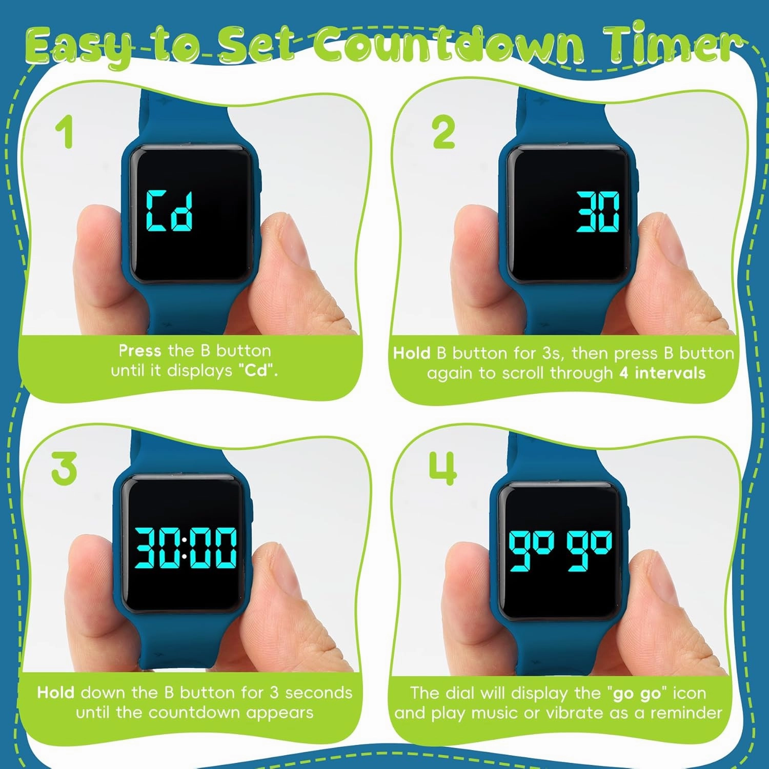 Potty Training Watch for Toddlers & Kids with Countdown, Flashing Lights, Fun Music or Vibration Alerts - Waterproof Interactive Toilet Training Reminder for Boys & Girls Ages 2-9
