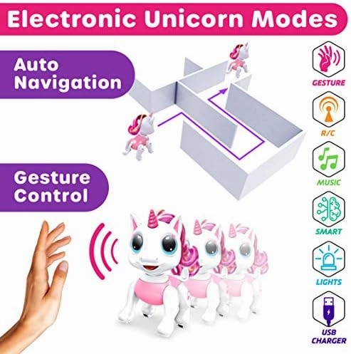 Power Your Fun Robo Pets Unicorn Toy for Girls and Boys - Remote Control Robot Toys with Interactive Hand Motion Gestures, STEM Programmable Treats, Walking, Dancing Robot Unicorn Kids Toy (Pink)
