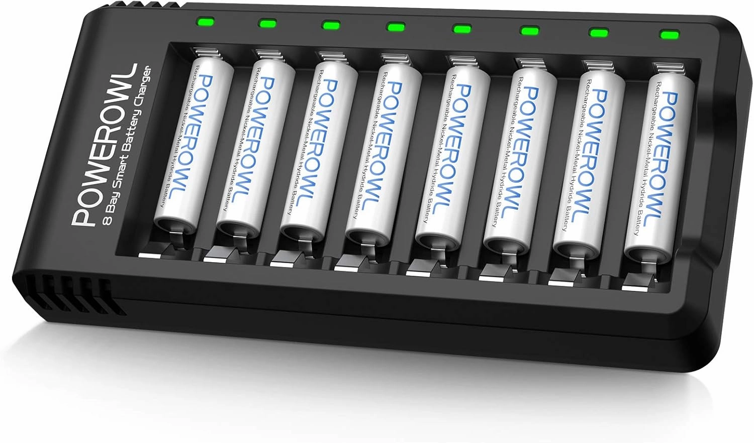 POWEROWL Rechargeable AAA Batteries with Charger, Advanced Individual Cell Battery Charger, High Capacity Low Self Discharge Ni-MH Triple A Batteries -Qty8