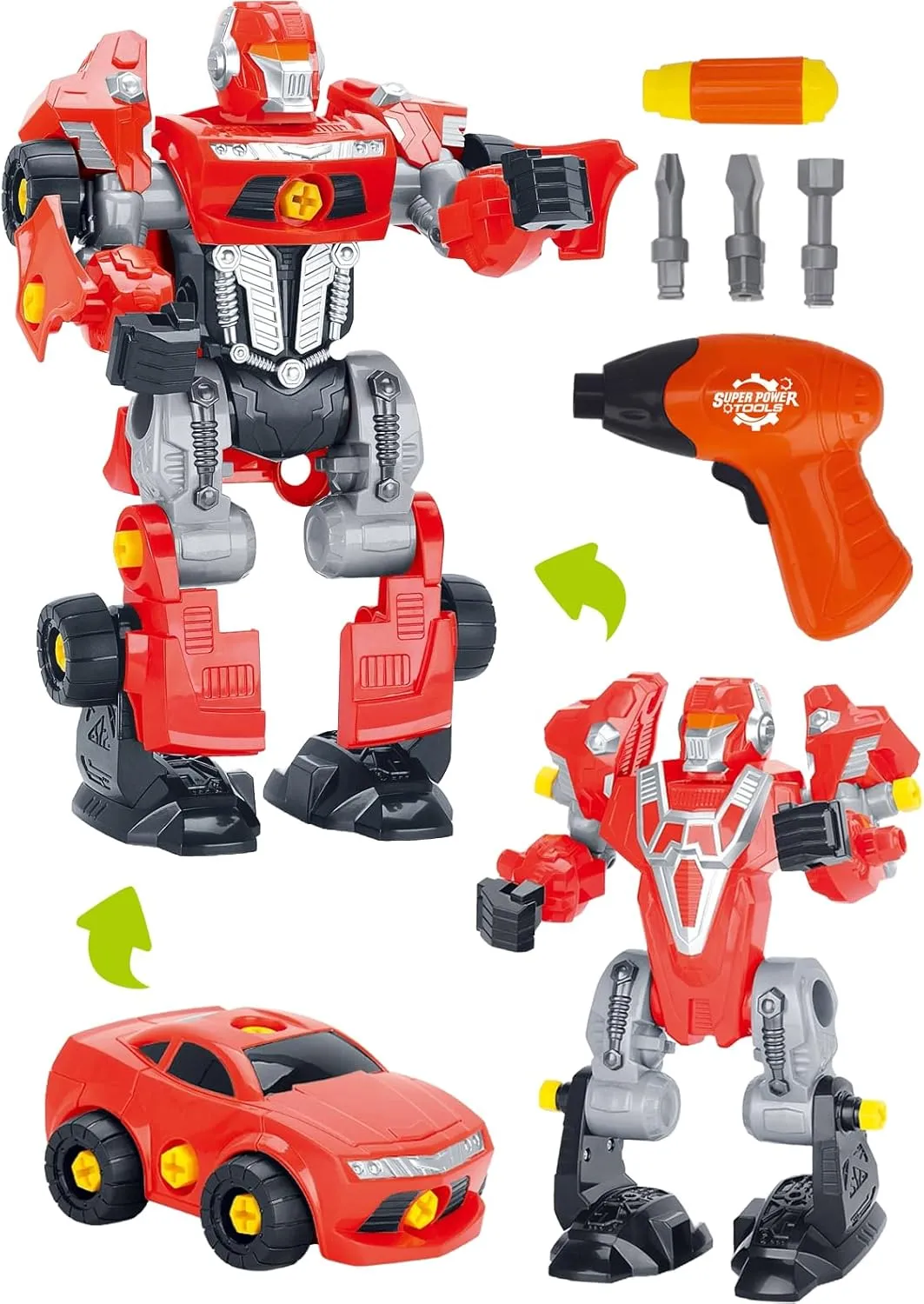 PowerTRC 3-in-1 Take Apart Robot Toy – STEM Learning Construction Set with Power Drill for Kids, Educational Building Toys for Boys and Girls, Ages 3 and Up