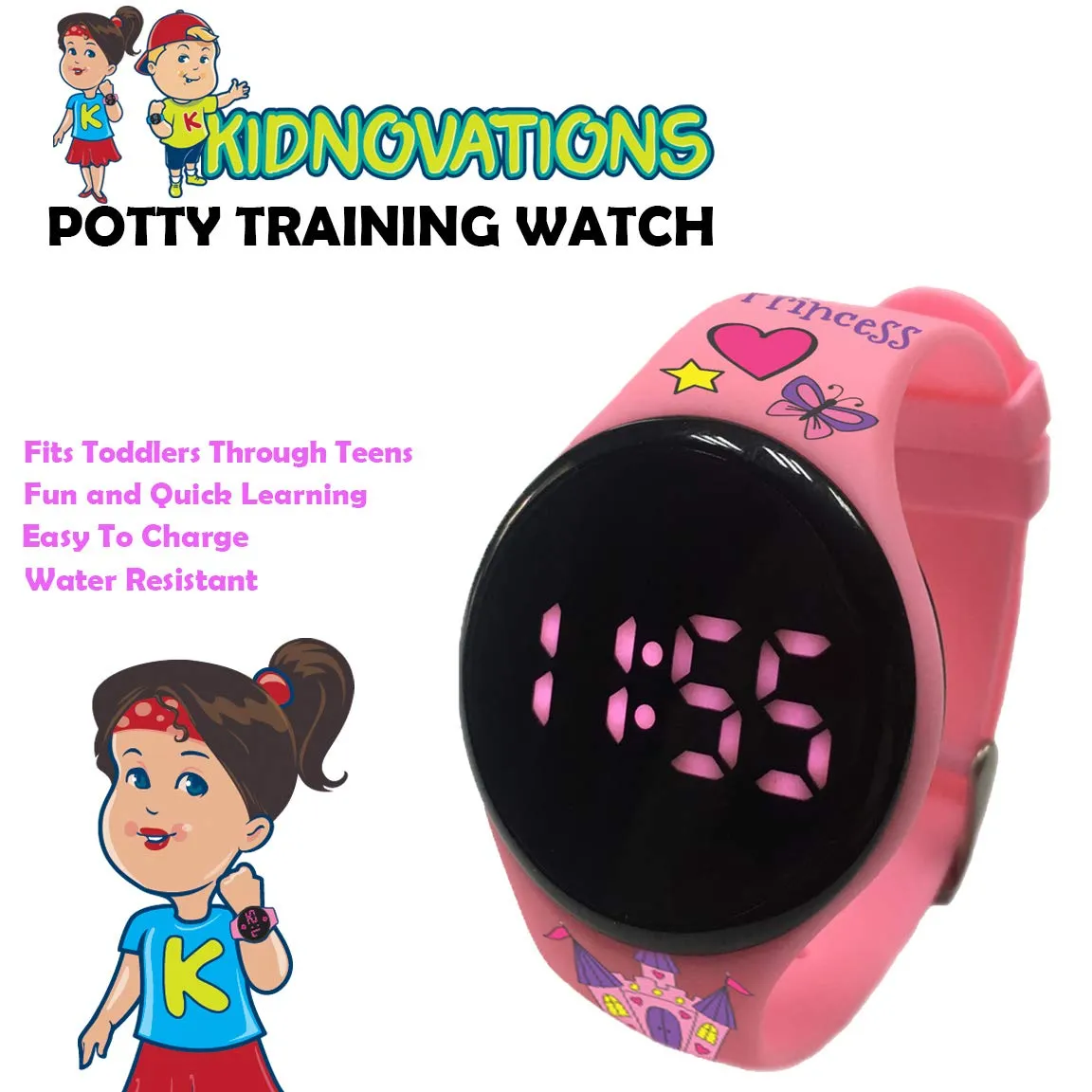Premium Potty Training Watch - Toilet Training Timer - Rechargeable Water Resistant Digital Watch Reminder to Go Potty Vibrates and Plays Music Keeps Your Child Entertained at Potty Time