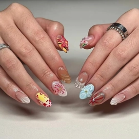 Press On Nails - Handmade 3D Oval Nails, Artistic Design, Reusable Thick Acrylic and Muti-Layer Gel False Nails, DIY Art Decorate with Set