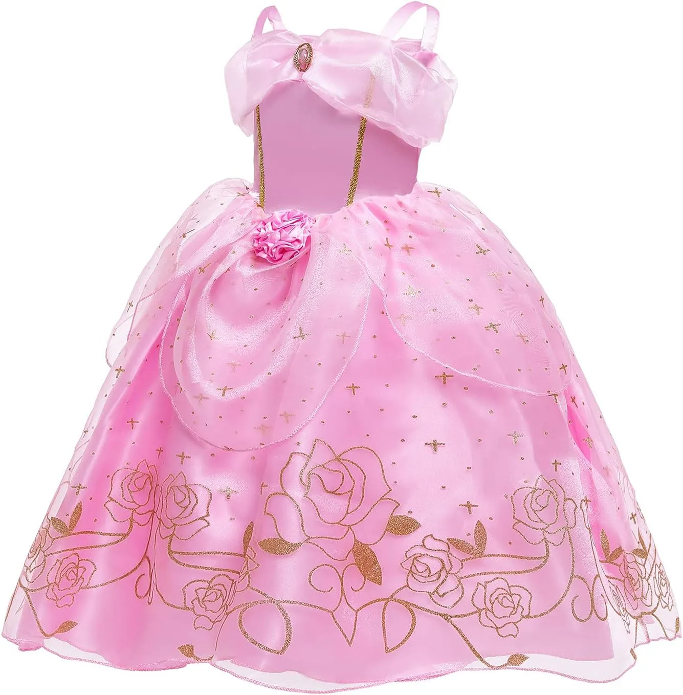 Princess Aurora Costume for Girls Birthday Party Outfit Halloween Cosplay Dress up with Accessories for 4-5T
