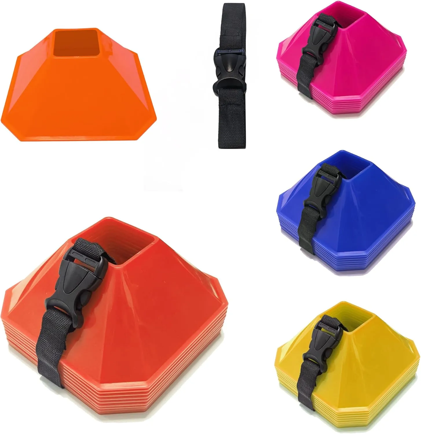 Pro Square Training Cones (Set of 10) - APEX PRO Sports - Training Cones with Carry Strap for Training, Soccer, Football, Basketball,Kids and Other Sports and Games