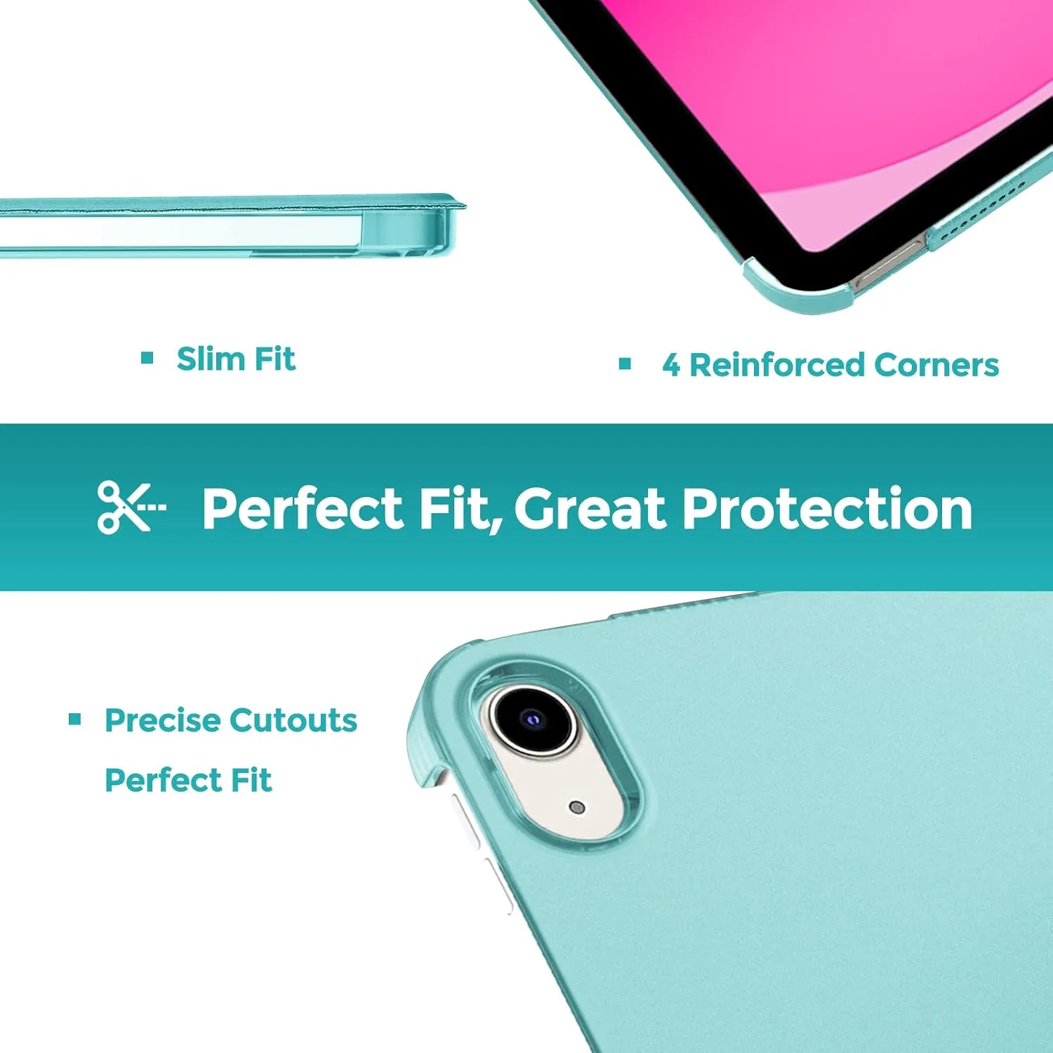 ProCase for iPad (A16) 11th Generation 11 Inch 2025/ iPad 10th Generation 10.9 Inch 2022 Case, Slim Smart Cover with Translucent Hard Shell Back, Supports Touch ID, Auto Wake/Sleep -Aqua