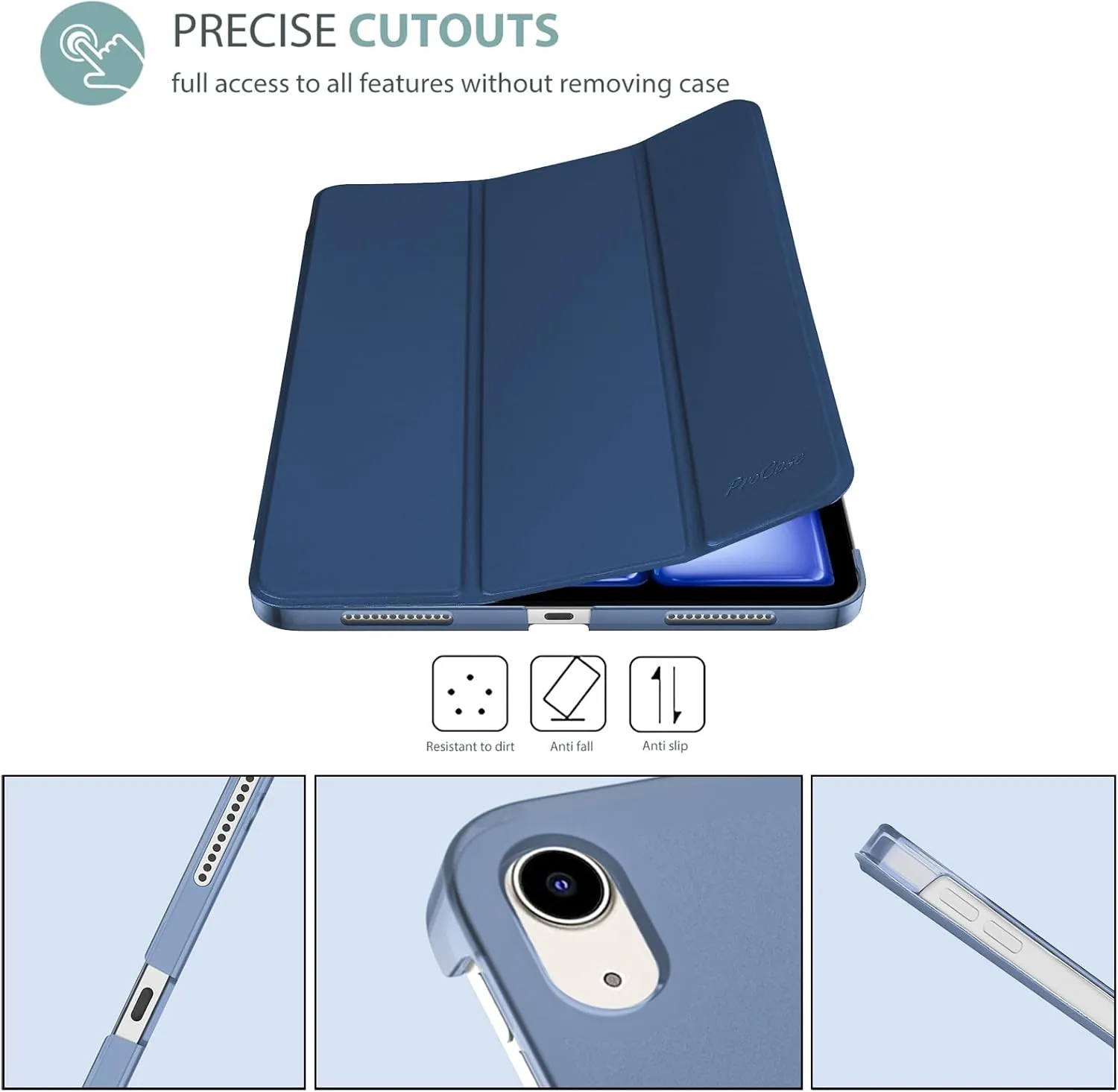 ProCase Smart Case for iPad Air 11-inch M3 M2 2025 2024/10.9 Air 5th 4th Generation 2022 2020, Protective Cover for Air 5 4 -Darkblue