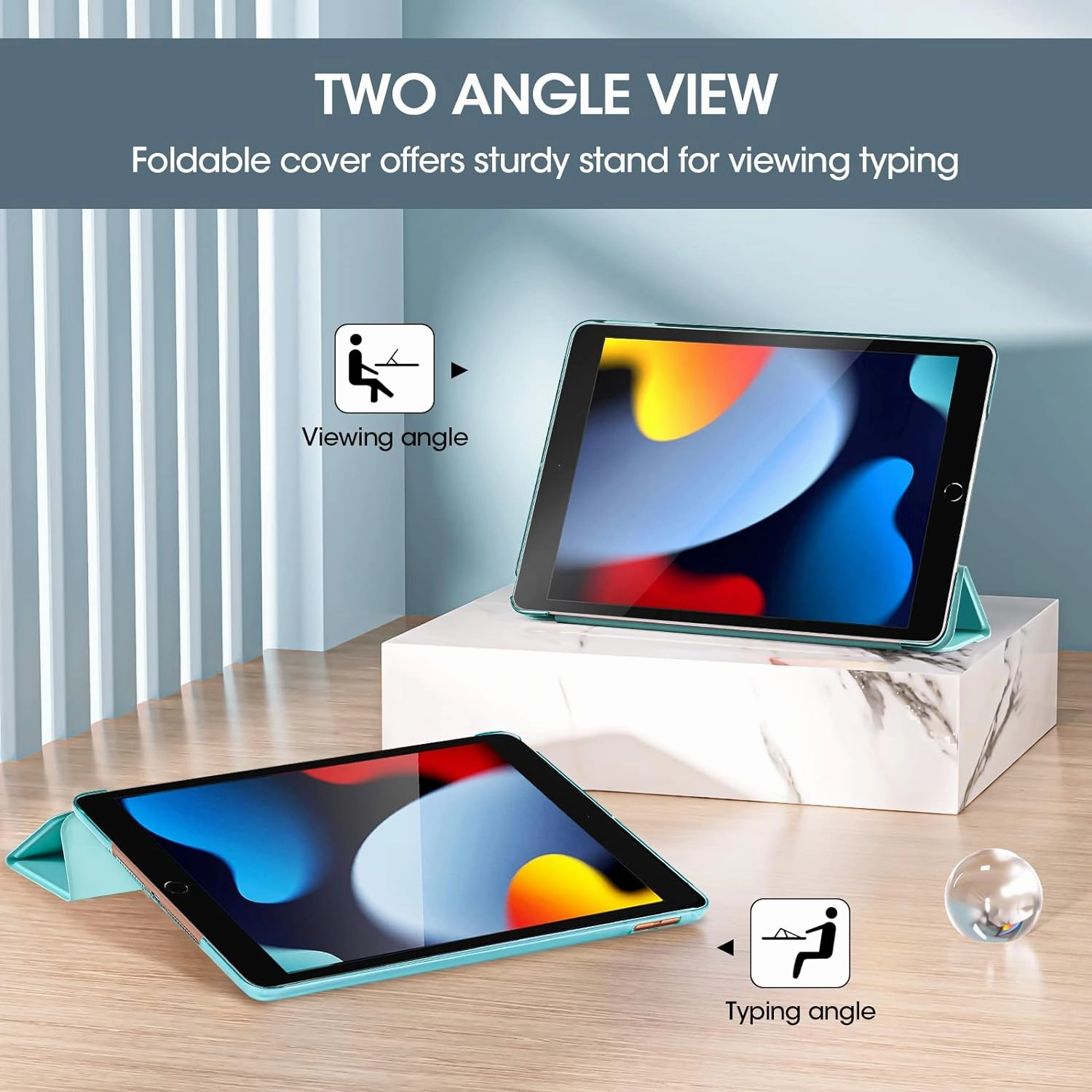 ProCase for iPad 9th Generation 2021/ iPad 8th Generation 2020/ iPad 7th Generation 2019 Case, 10.2 iPad Case iPad Cover 9th Generation -Aqua