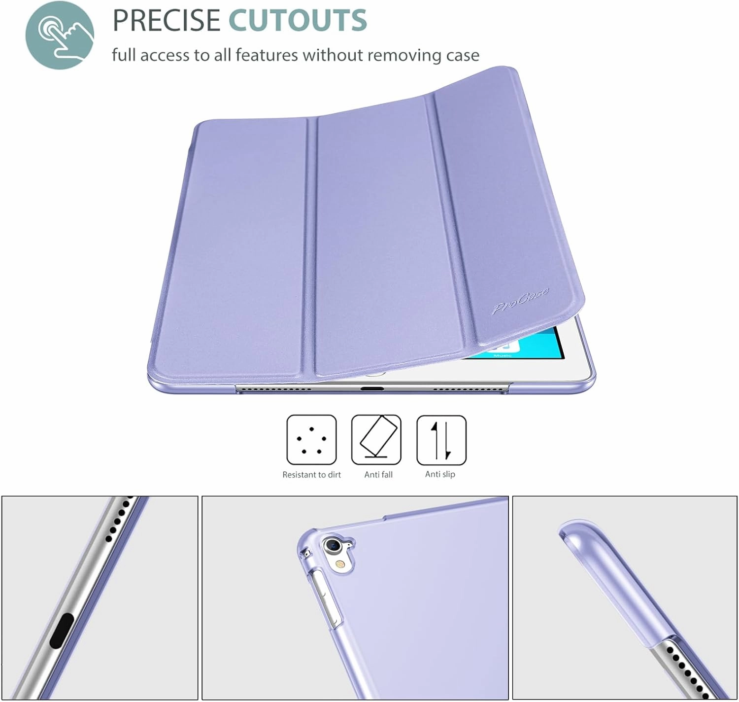 ProCase Smart Case for iPad Pro 9.7 Inch 2016, Ultra Slim Lightweight Stand Smart Case Shell with Translucent Frosted Back Cover for iPad Pro 9.7 Inch (A1673 A1674 A1675) -Lightpurple