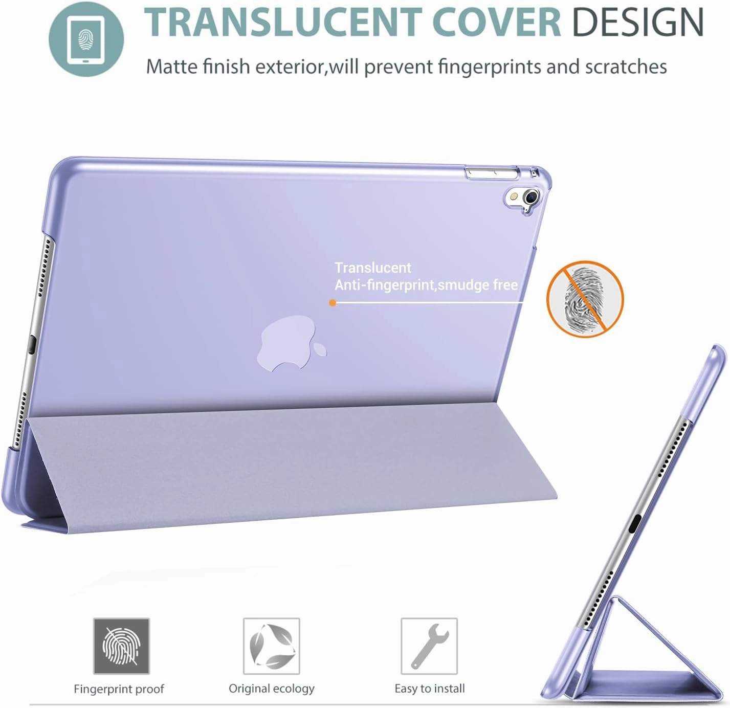 ProCase Smart Case for iPad Pro 9.7 Inch 2016, Ultra Slim Lightweight Stand Smart Case Shell with Translucent Frosted Back Cover for iPad Pro 9.7 Inch (A1673 A1674 A1675) -Lightpurple