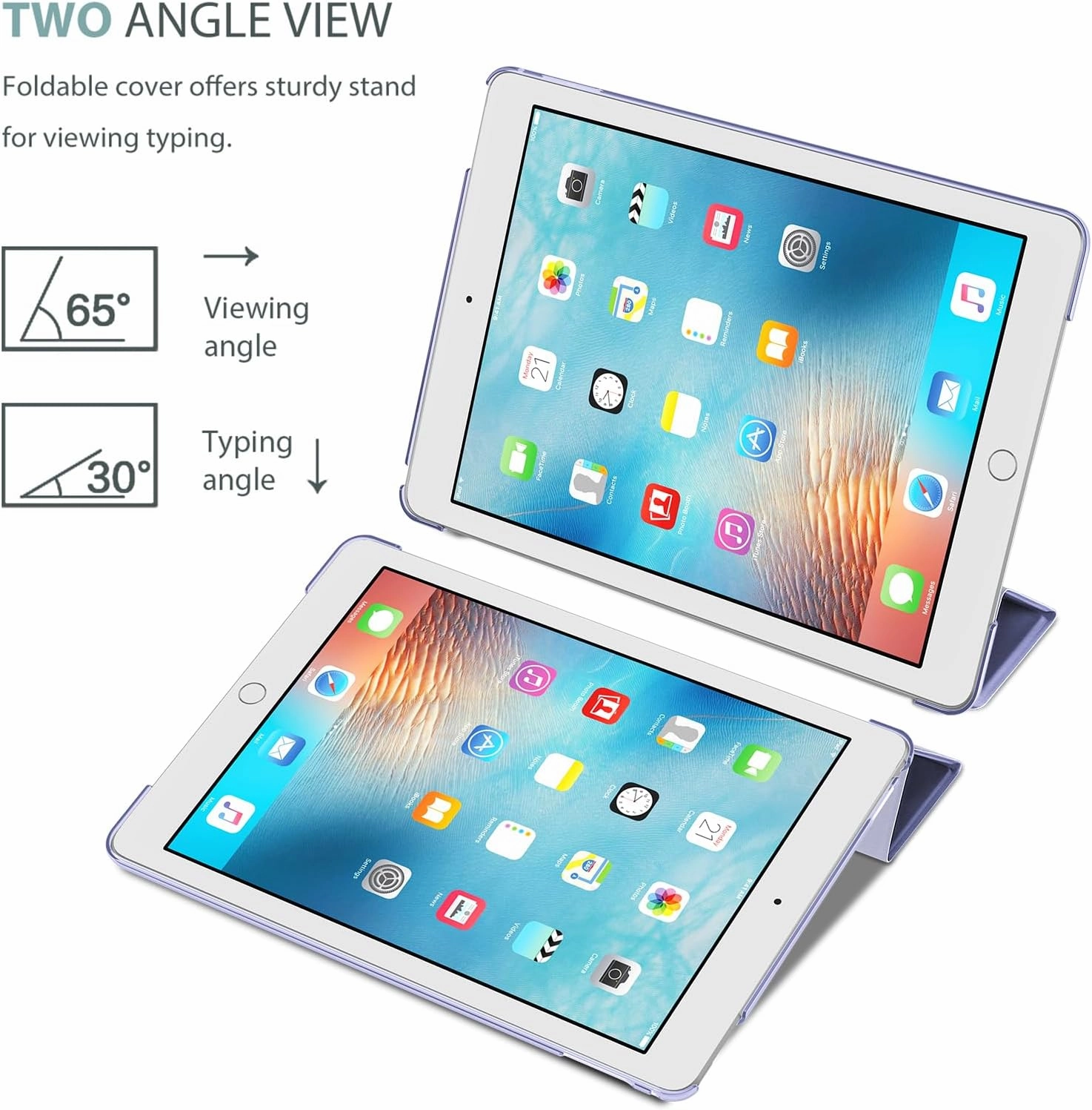 ProCase Smart Case for iPad Pro 9.7 Inch 2016, Ultra Slim Lightweight Stand Smart Case Shell with Translucent Frosted Back Cover for iPad Pro 9.7 Inch (A1673 A1674 A1675) -Lightpurple