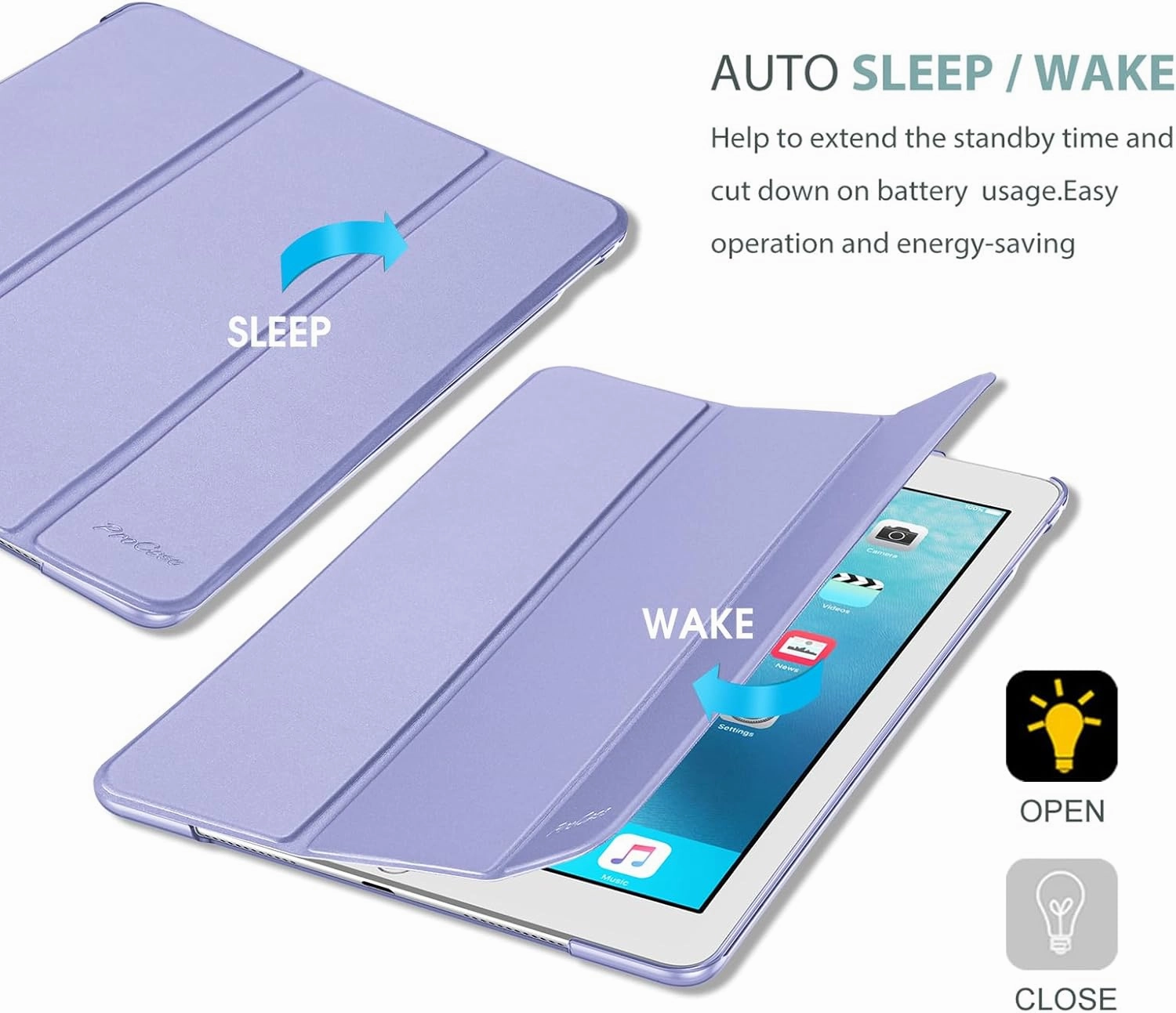 ProCase Smart Case for iPad Pro 9.7 Inch 2016, Ultra Slim Lightweight Stand Smart Case Shell with Translucent Frosted Back Cover for iPad Pro 9.7 Inch (A1673 A1674 A1675) -Lightpurple