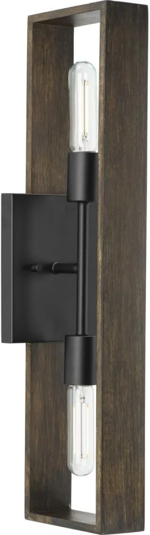 Progress Lighting Boundary 24 in. 2-Light Matte Black Contemporary Wall Bracket with Roasted Chicory Accents Dining Rooms, Great Rooms, and Bathrooms