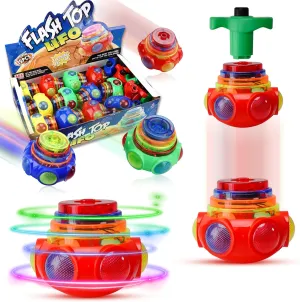 PROLOSO 12 Pack Led Spinning Tops Peg Top Light Up Music Spin Toys Glow in The Dark Party Supplies Gift Multicolored