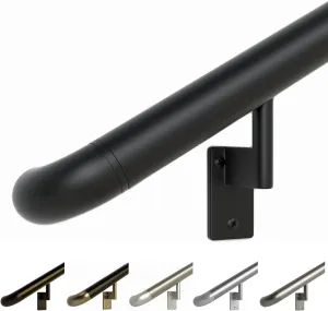 Promenaid 3ft ADA Handrail Kit - Satin Black - Complete Indoor/Outdoor Handrail for Stairs - 1.6" Round Anodized Aluminum Railing with 2 Satin Black Painted Pivoting Brackets & ADA Wall Returns