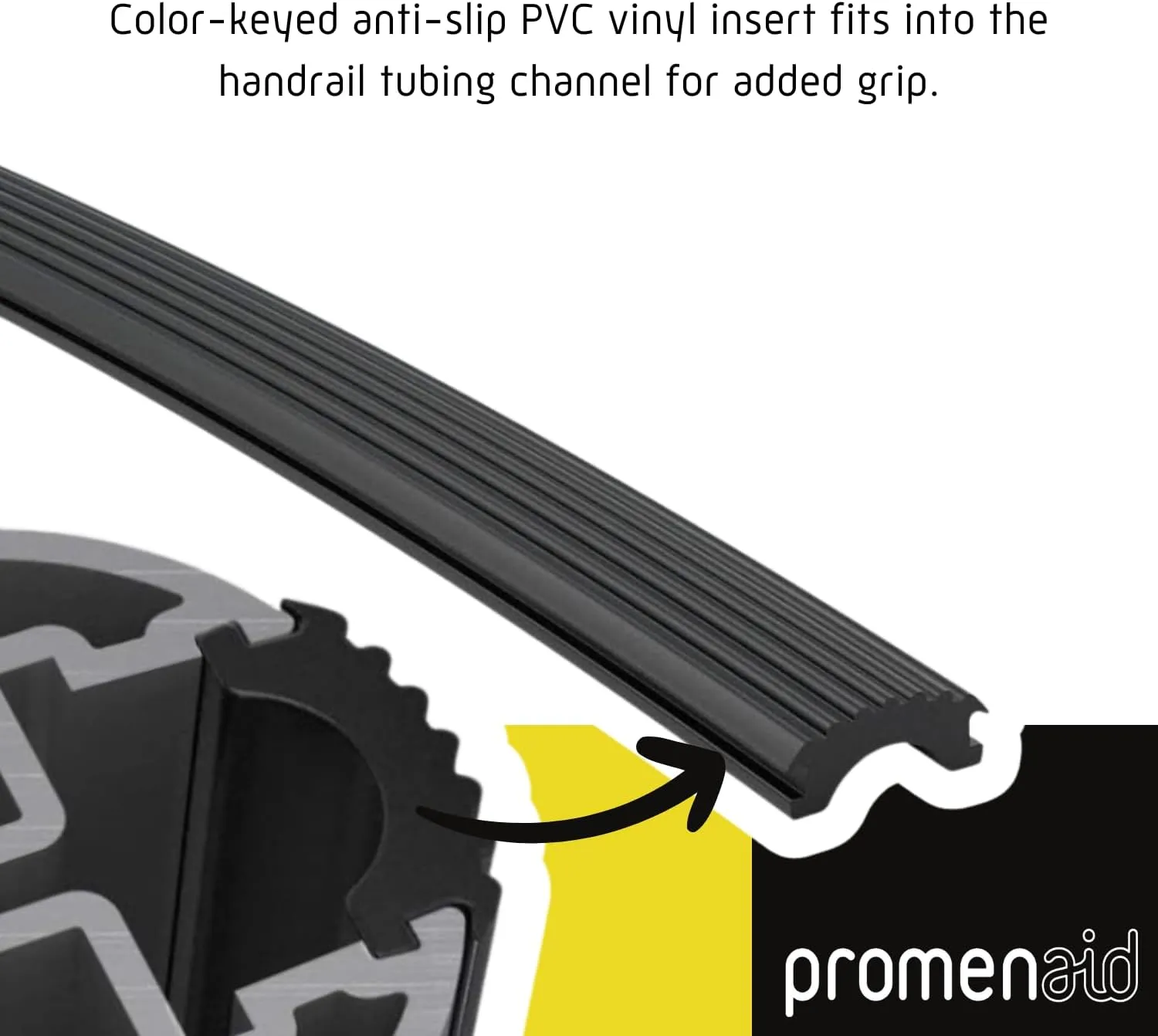 Promenaid 3ft ADA Handrail Kit - Satin Black - Complete Indoor/Outdoor Handrail for Stairs - 1.6" Round Anodized Aluminum Railing with 2 Satin Black Painted Pivoting Brackets & ADA Wall Returns