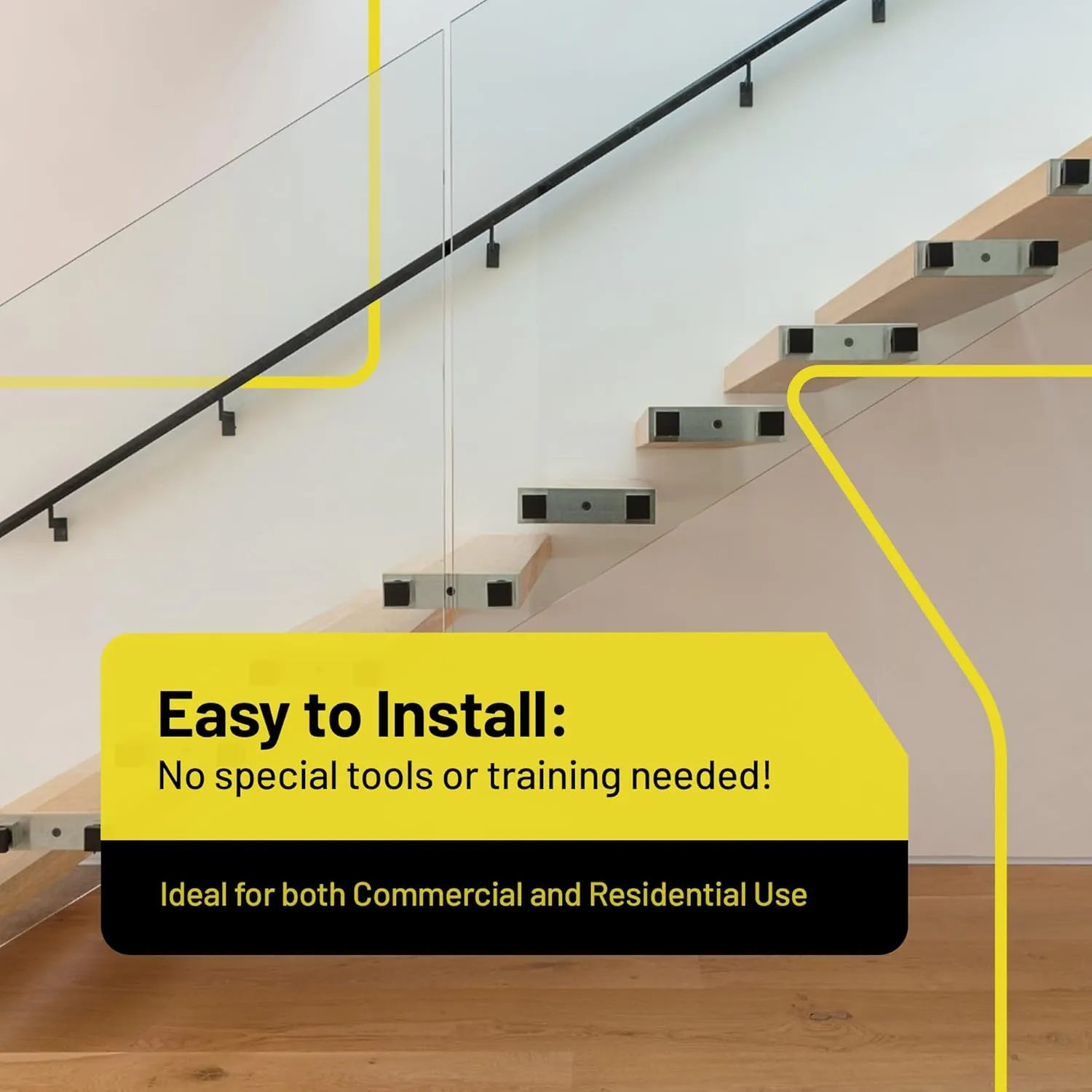 Promenaid 3ft ADA Handrail Kit - Satin Black - Complete Indoor/Outdoor Handrail for Stairs - 1.6" Round Anodized Aluminum Railing with 2 Satin Black Painted Pivoting Brackets & ADA Wall Returns