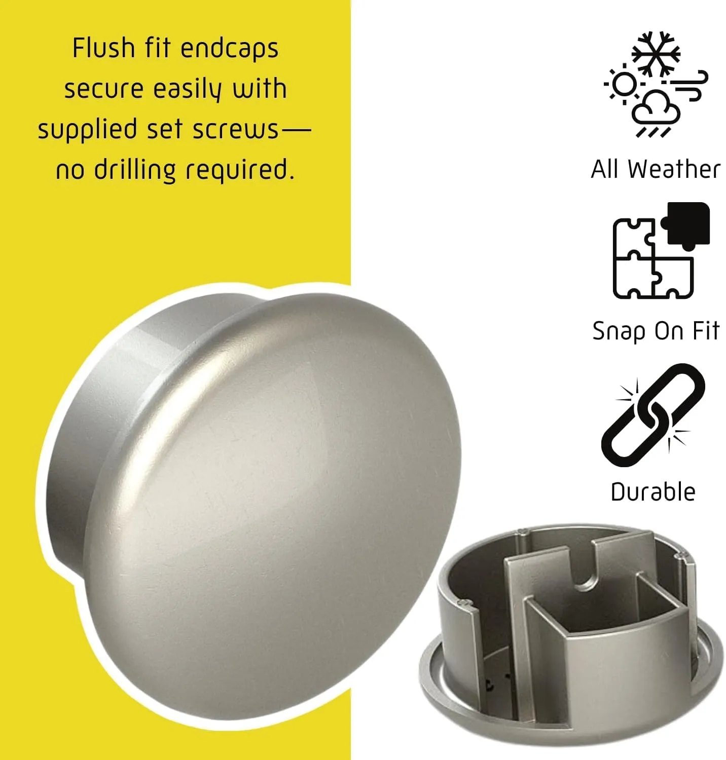 Promenaid 5ft Flush Handrail Kit - Silver - Complete Indoor/Outdoor Handrail for Stairs - 1.6" Round Anodized Aluminum Railing with 3 Silver Painted Pivoting Wall Brackets & Flush Endcaps