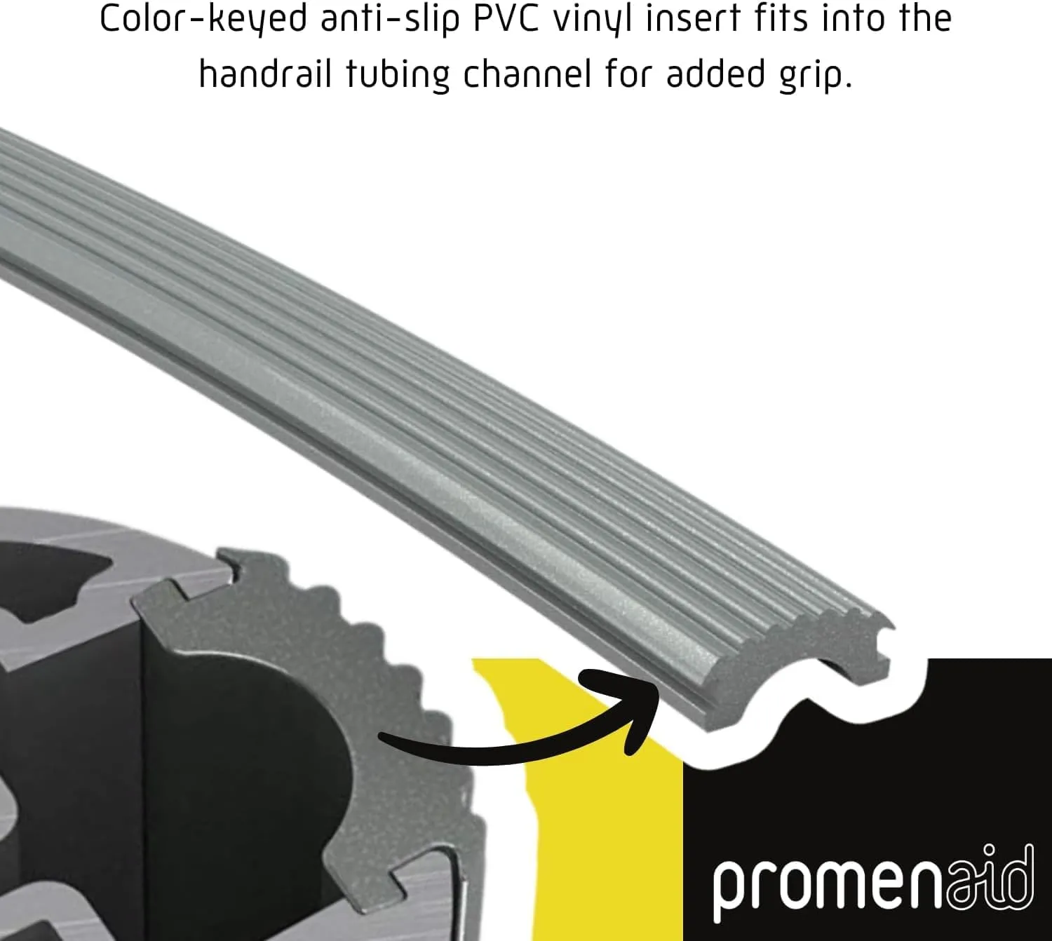 Promenaid 5ft Flush Handrail Kit - Silver - Complete Indoor/Outdoor Handrail for Stairs - 1.6" Round Anodized Aluminum Railing with 3 Silver Painted Pivoting Wall Brackets & Flush Endcaps