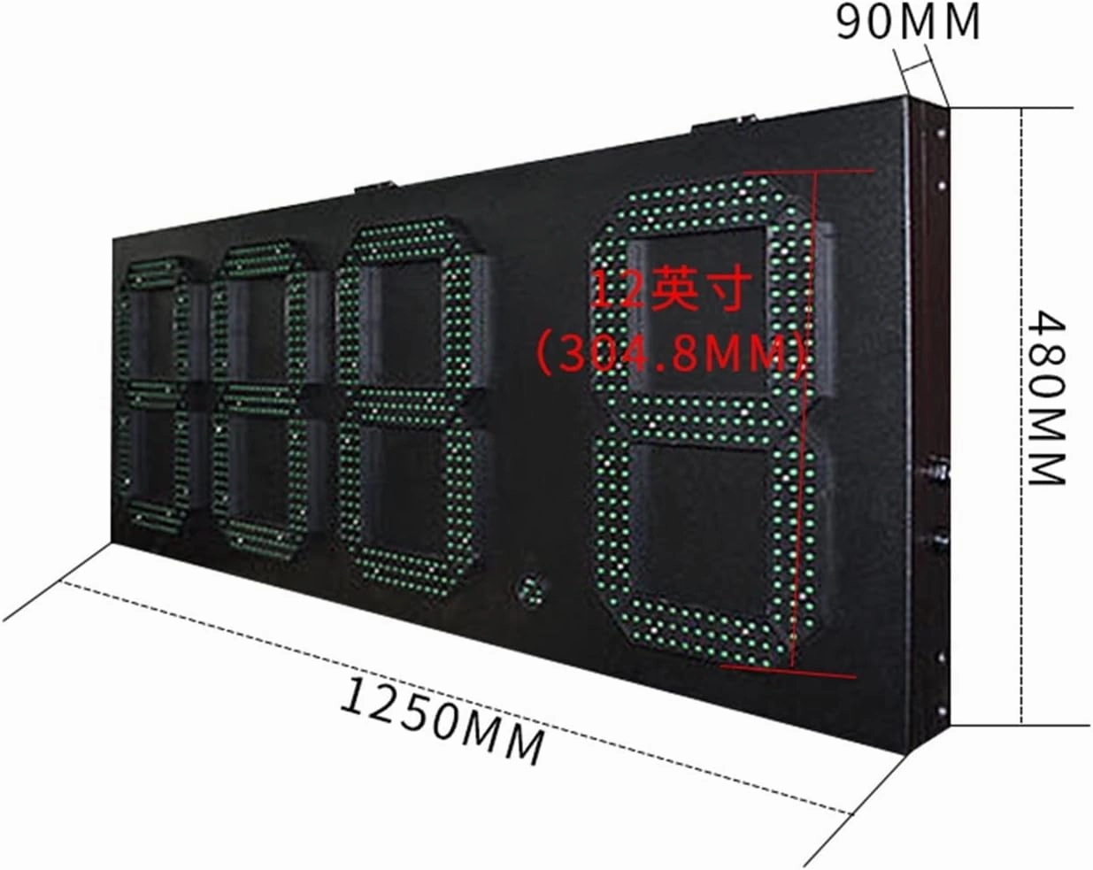 Protable Gym Timer Outdoor Rainproof Iron Box high Brightness Green 12 inch 888.8 Format Remote Control Gas Station Digital Sign led Price Plate Outdoor Digital Visibility (8 Inch Scoreboard)