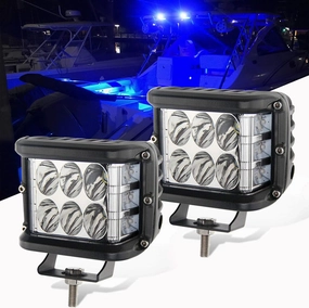 PSEQT Marine Boat LED Spotlight Lights, Dual Color Light Bar Deck Spot Flood Beam for Fishing Pontoon Kayak Yacht Sailboat